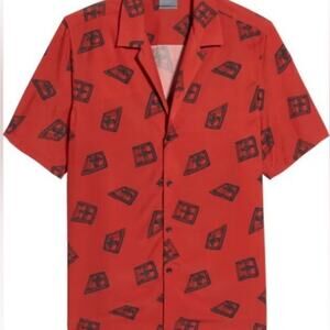 NWT KSUBI Red 3D Print Resort Short Sleeve Button Up Camp Shirt Sz XL